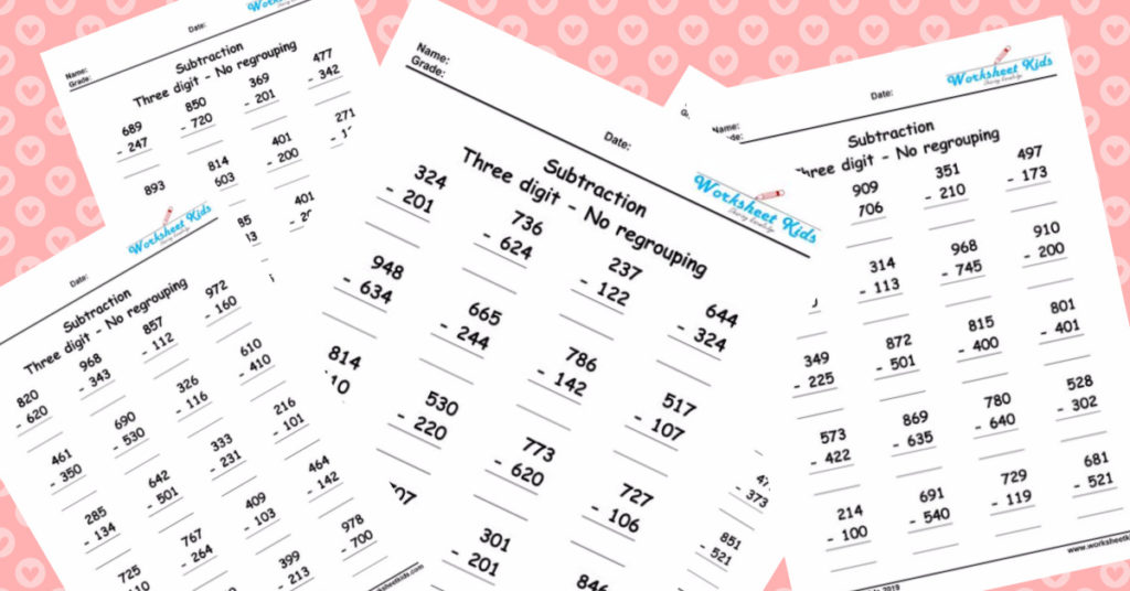 3 digit subtraction without regrouping worksheets