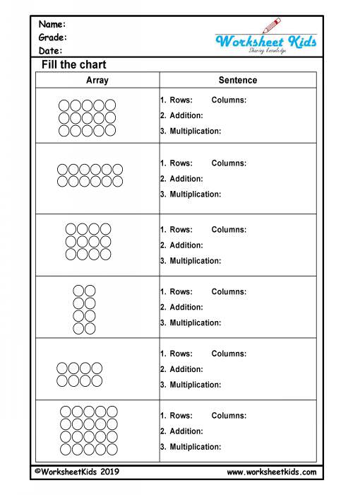 Multiplication with Arrays Worksheets